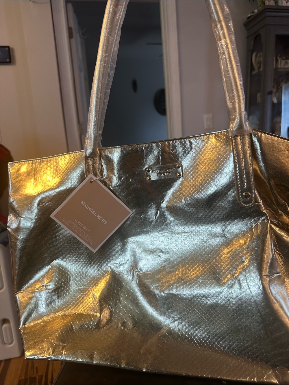 Michael Kors Shimmery Gold Tote with Textured Finish